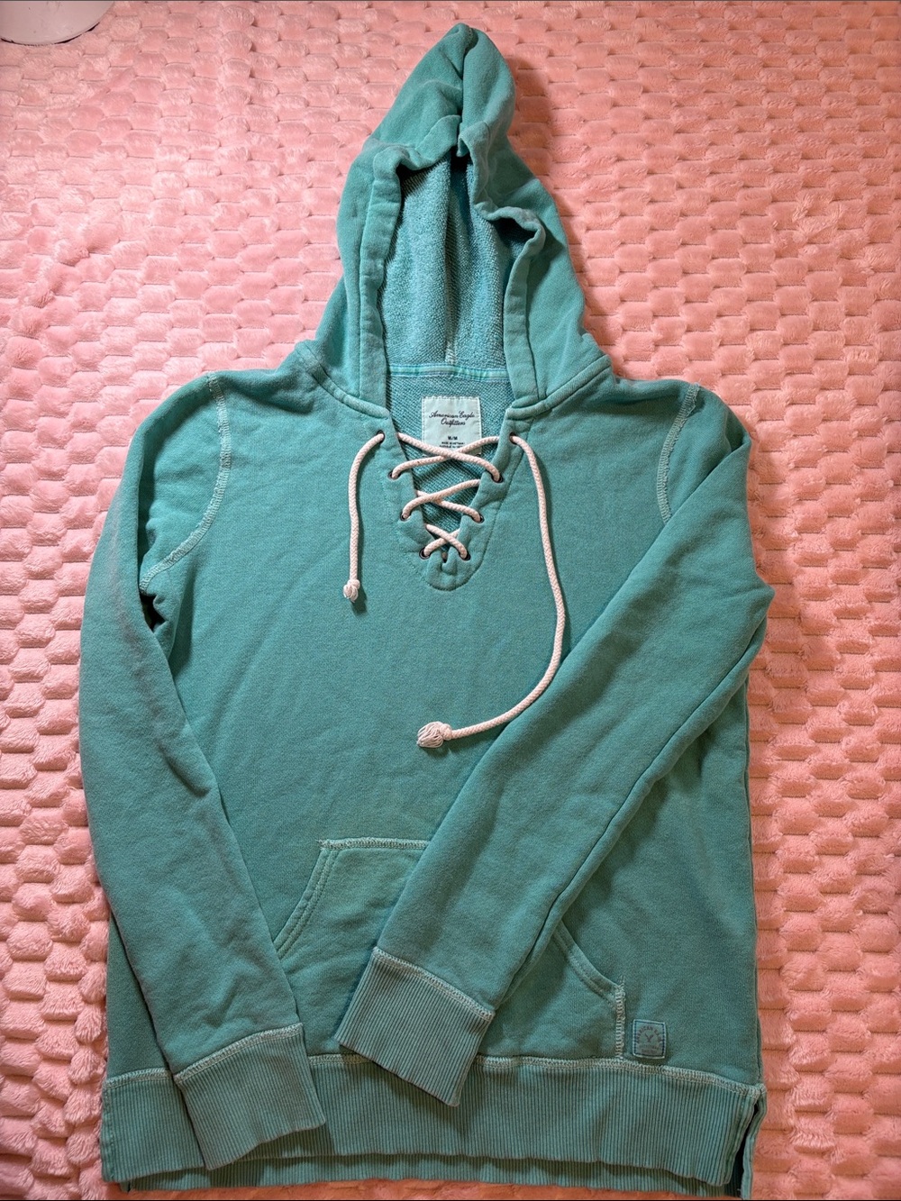 Y2K American Eagle Lace-Up Hoodie Pullover Sweatshirt Size M